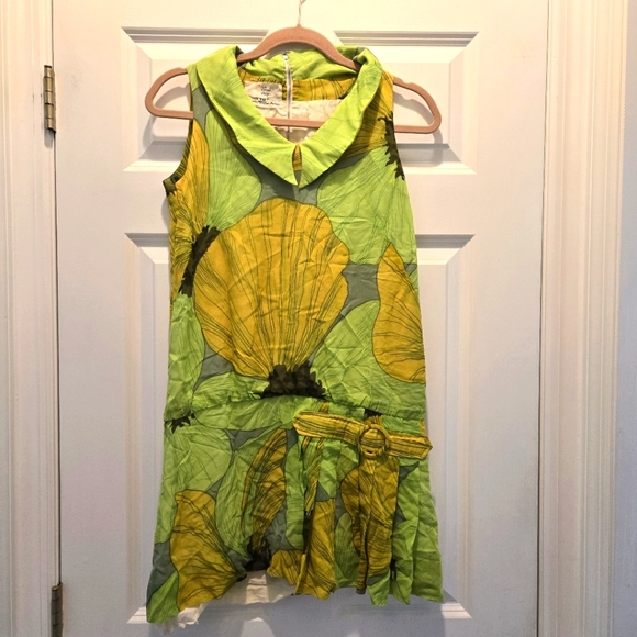 The Swank Shop Dresses & Skirts - Vintage Drop Waist Dress M Green Print Floral Collared Sleeveless Belt Tunic